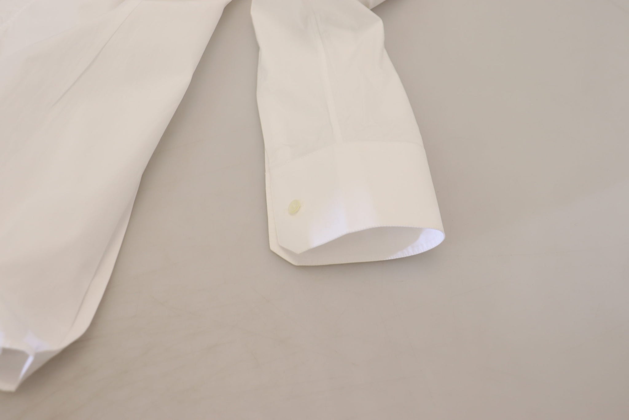 Dolce & Gabbana White Cotton Slim Fit Formal Dress GOLD Shirt