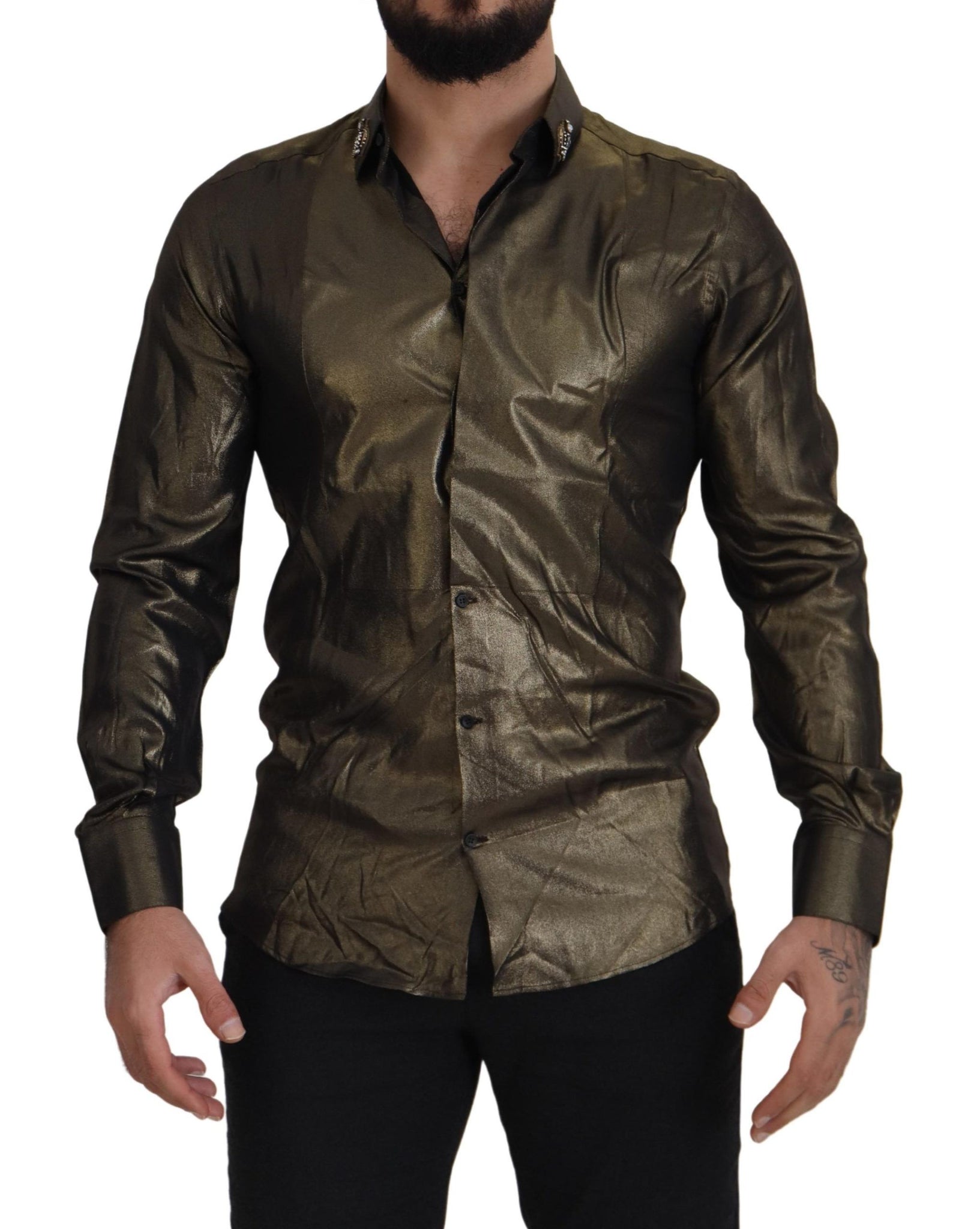 Metallic Gold DG Embroidered Crown Silk Shirt