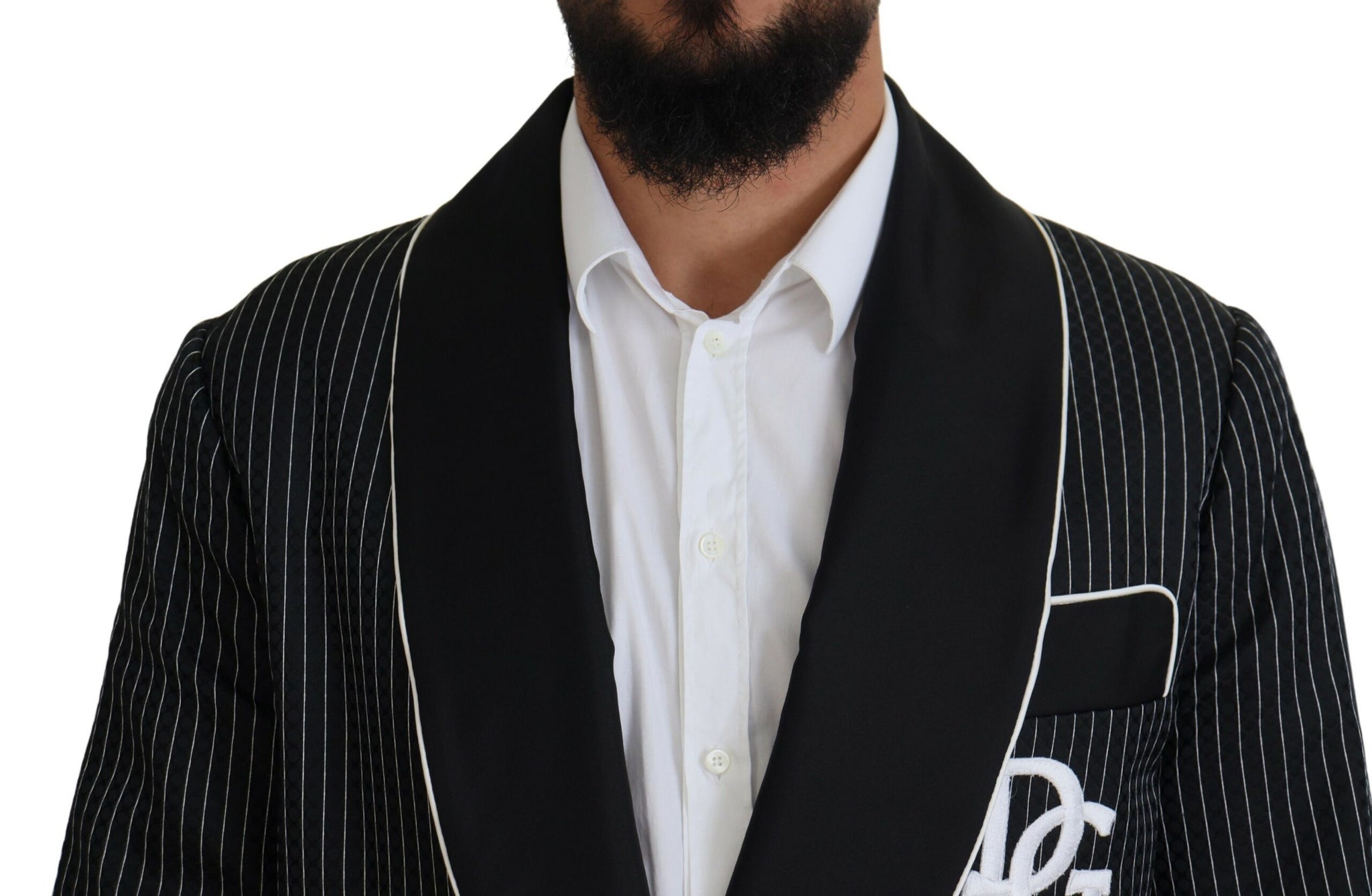 Dolce & Gabbana Black Robe Striped DG Patch Jacket Men Blazer