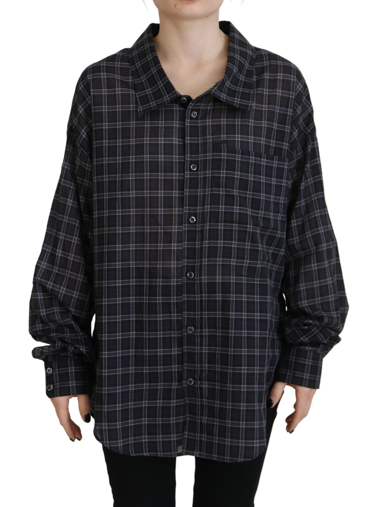 Dsquared² Black Checkered Collared Button Long Sleeves Shirt