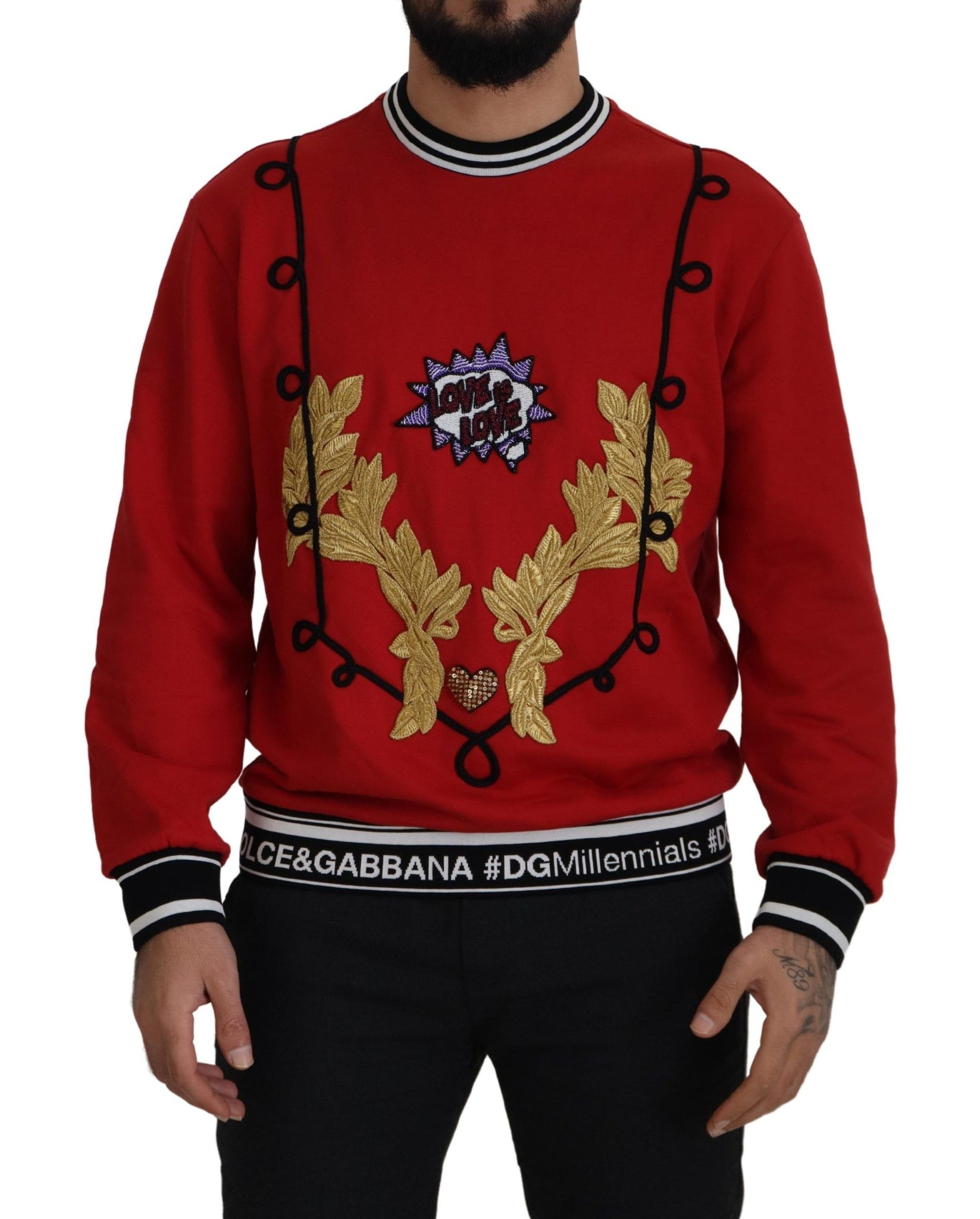 Red Sequined Love Cotton Pullover Sweater