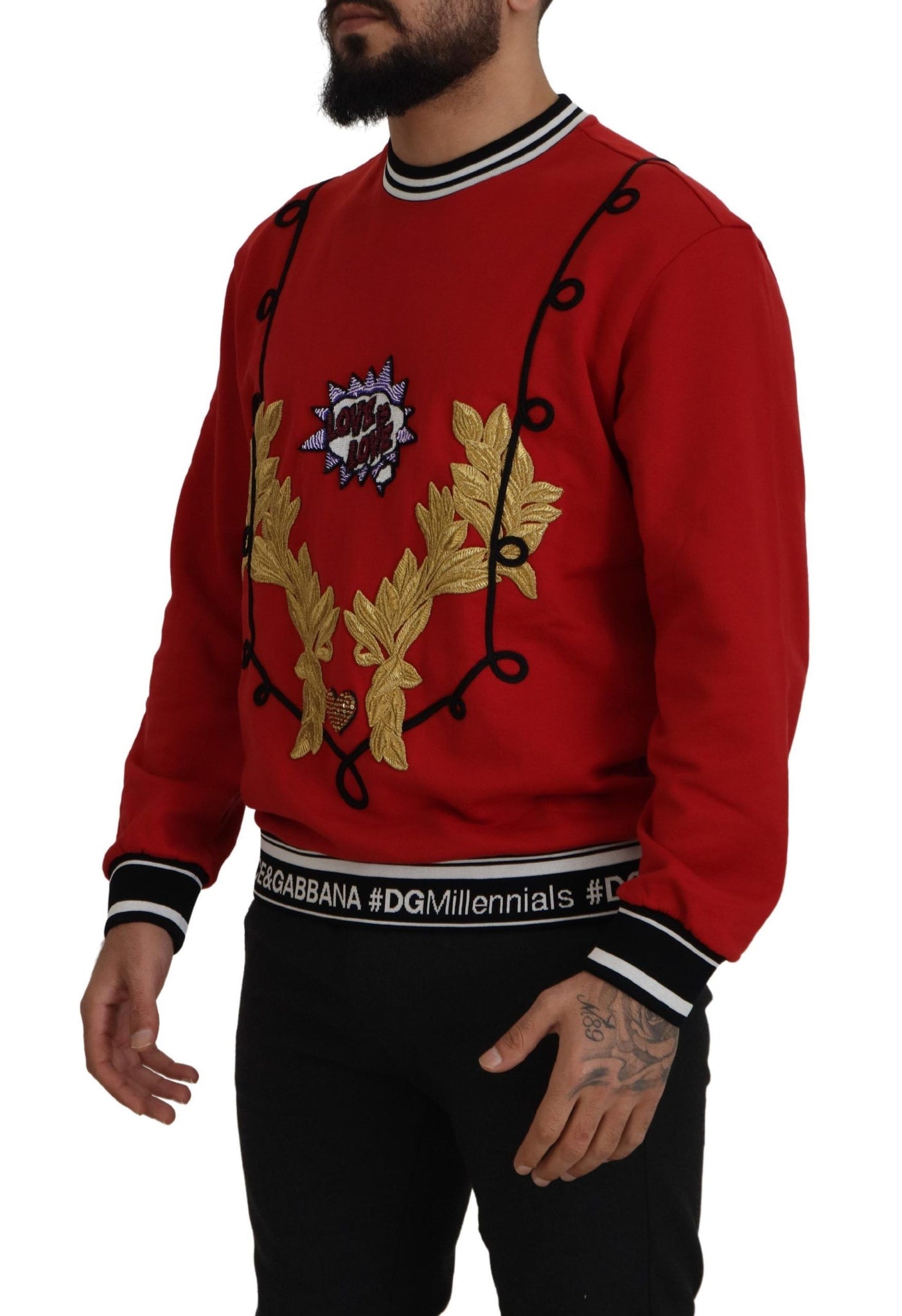 Red Sequined Love Cotton Pullover Sweater