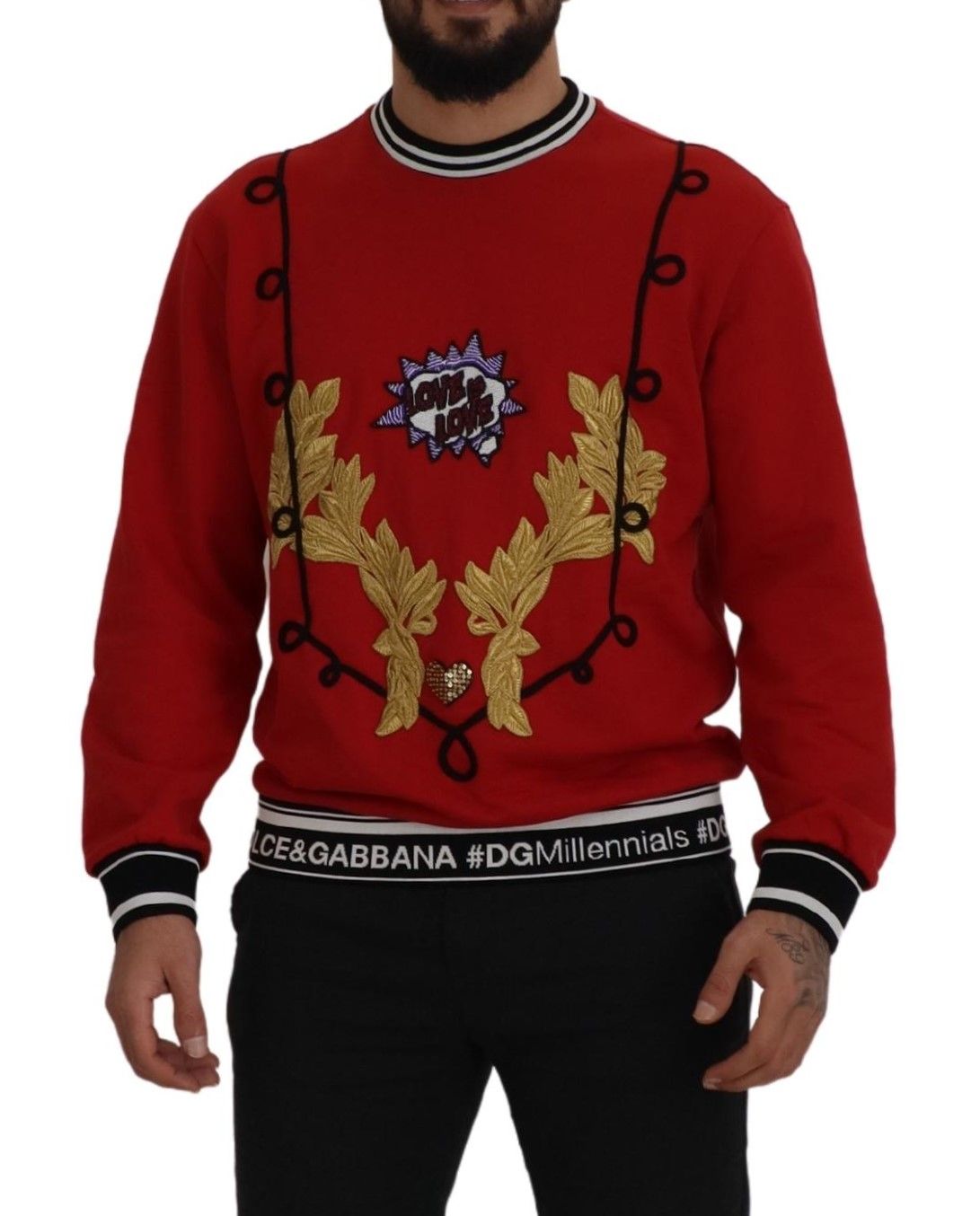Red Sequined Love Cotton Pullover Sweater