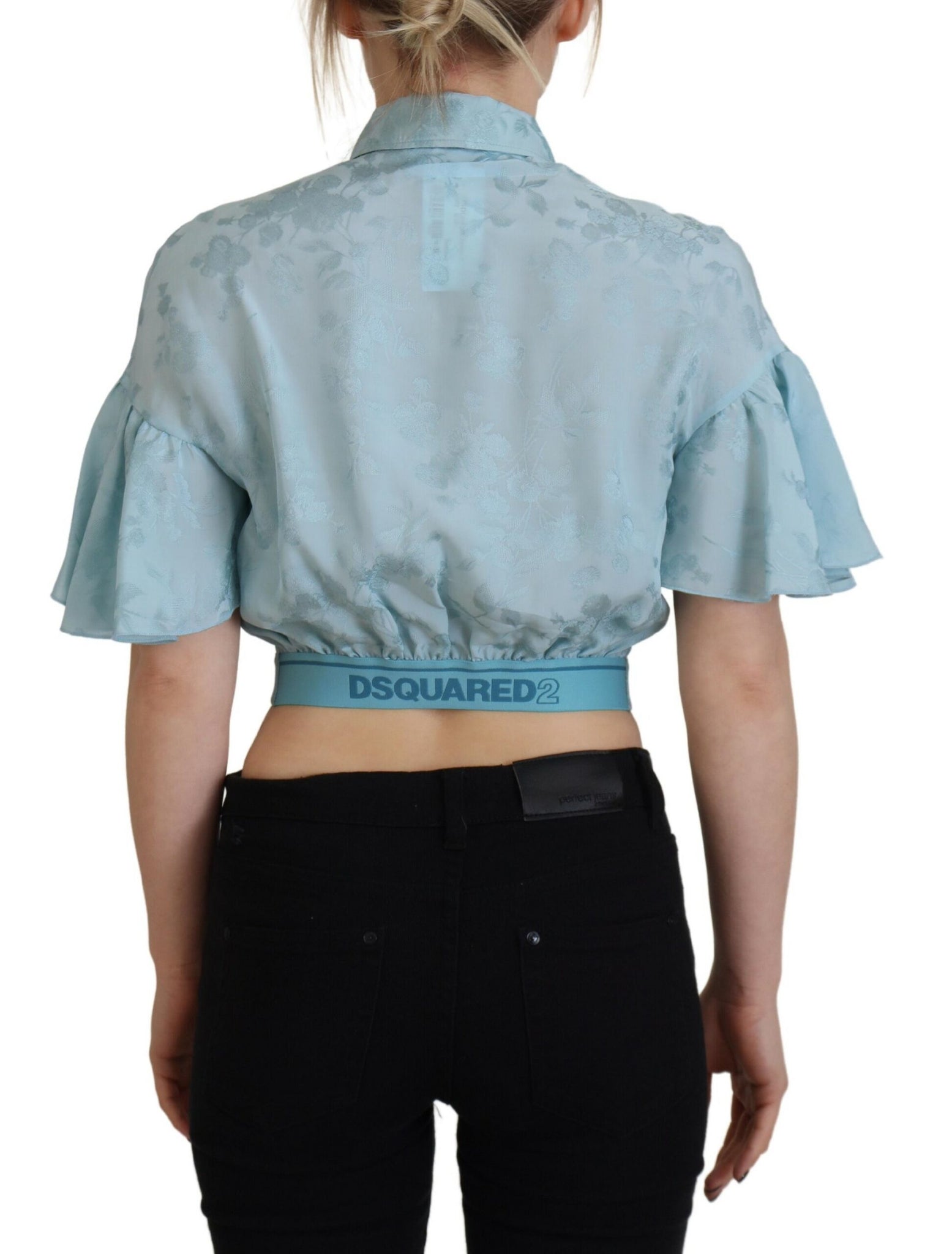 Dsquared² Blue Collared Button Down Short Sleeve Cropped Top