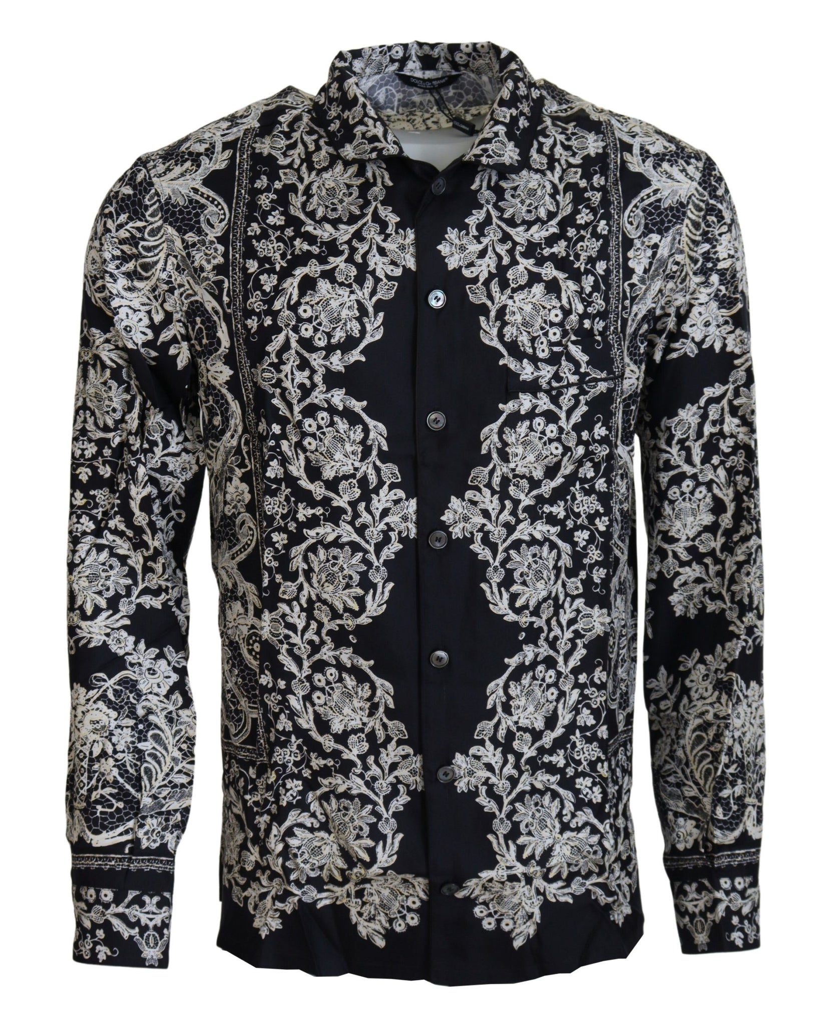 Blue Silk Floral Baroque Satin Casual Shirt