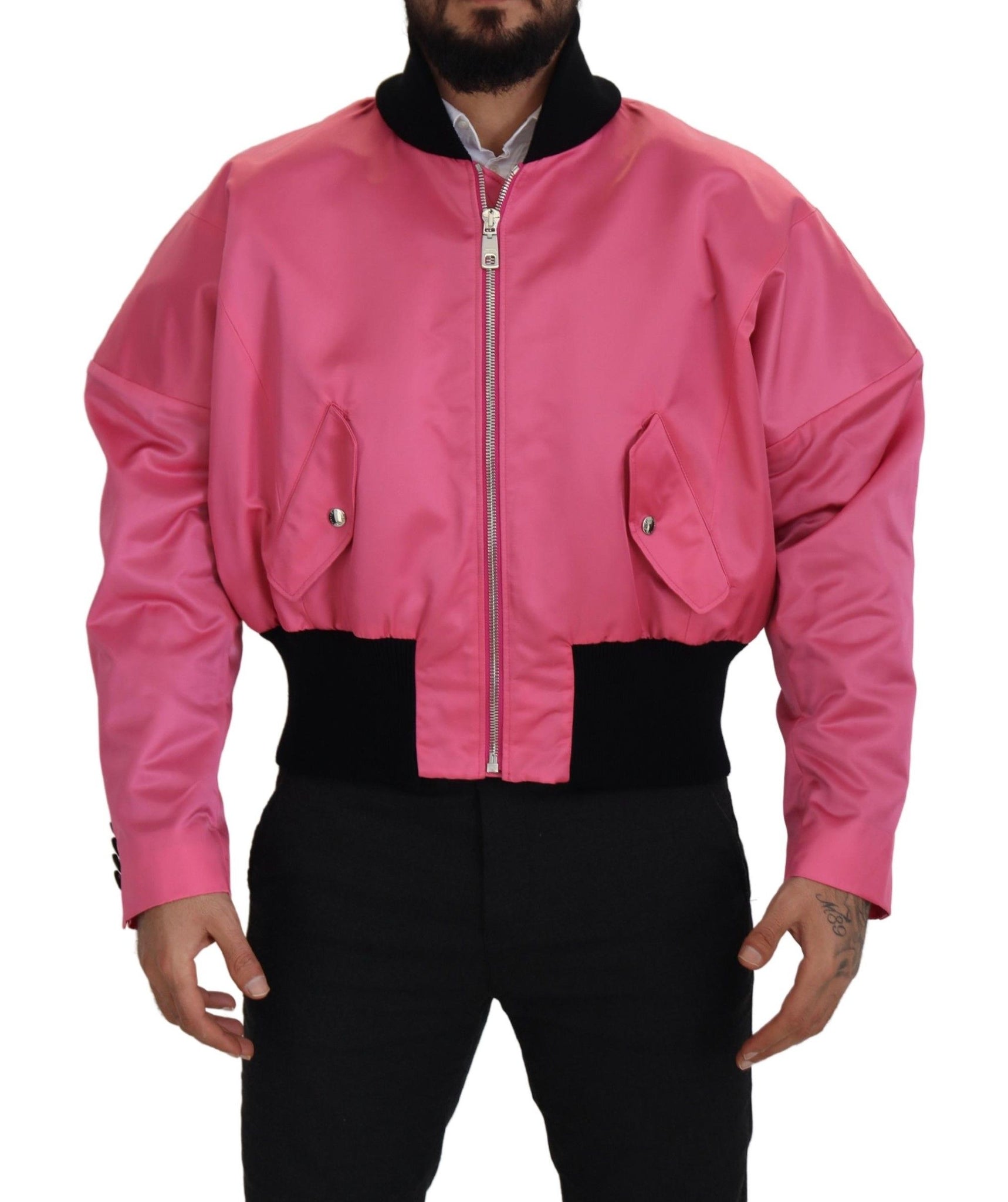 Nylon Pink Men Full Zip Bomber Jacket