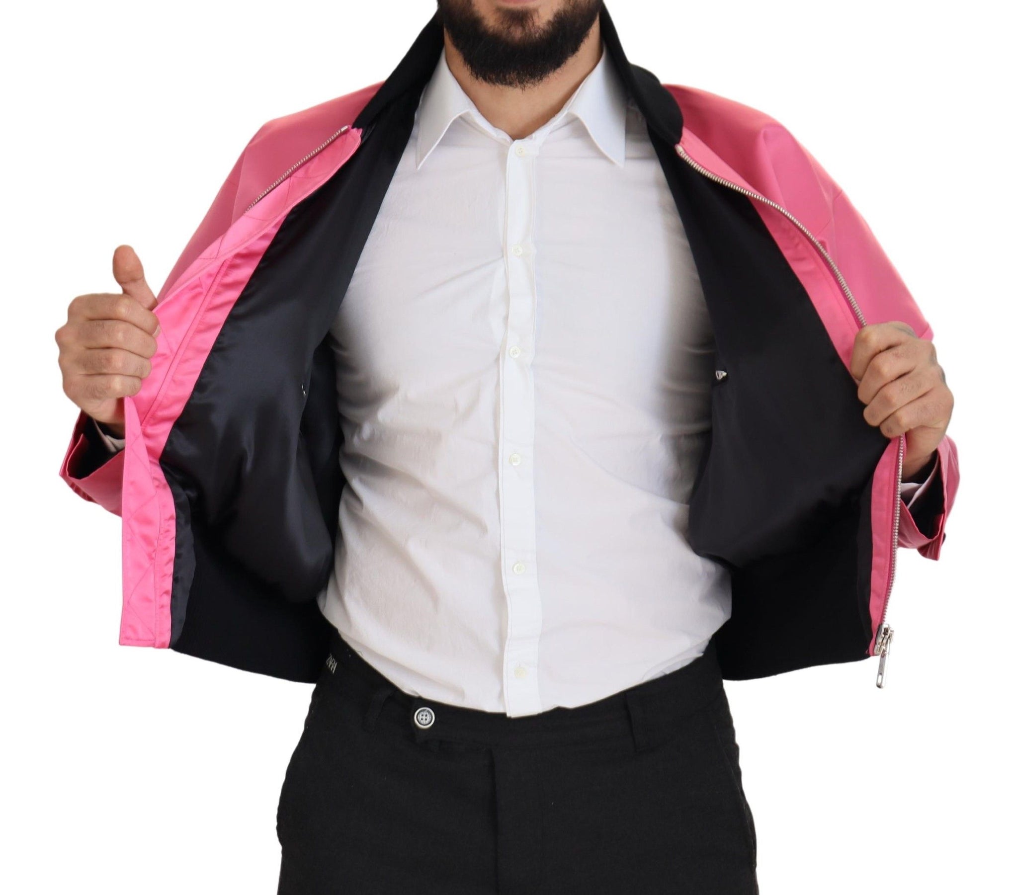 Nylon Pink Men Full Zip Bomber Jacket