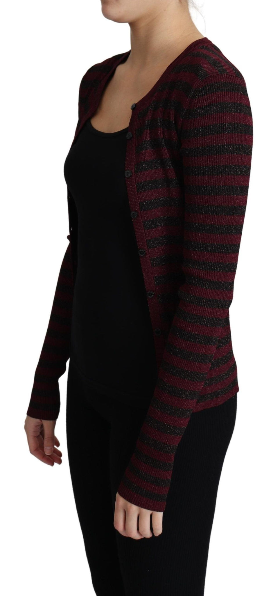 Black Red Striped Viscose Cardigan Sweater