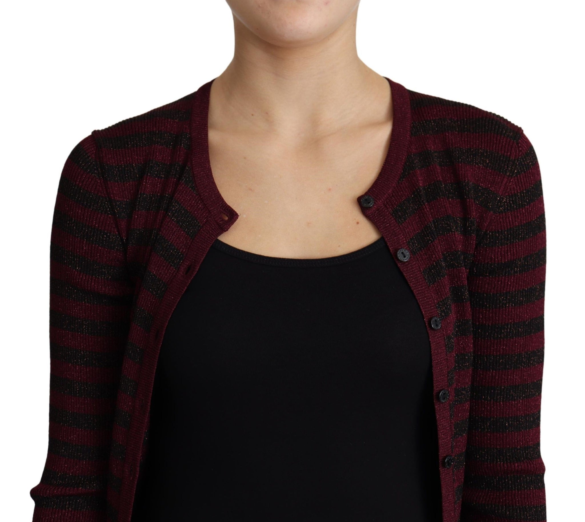 Black Red Striped Viscose Cardigan Sweater