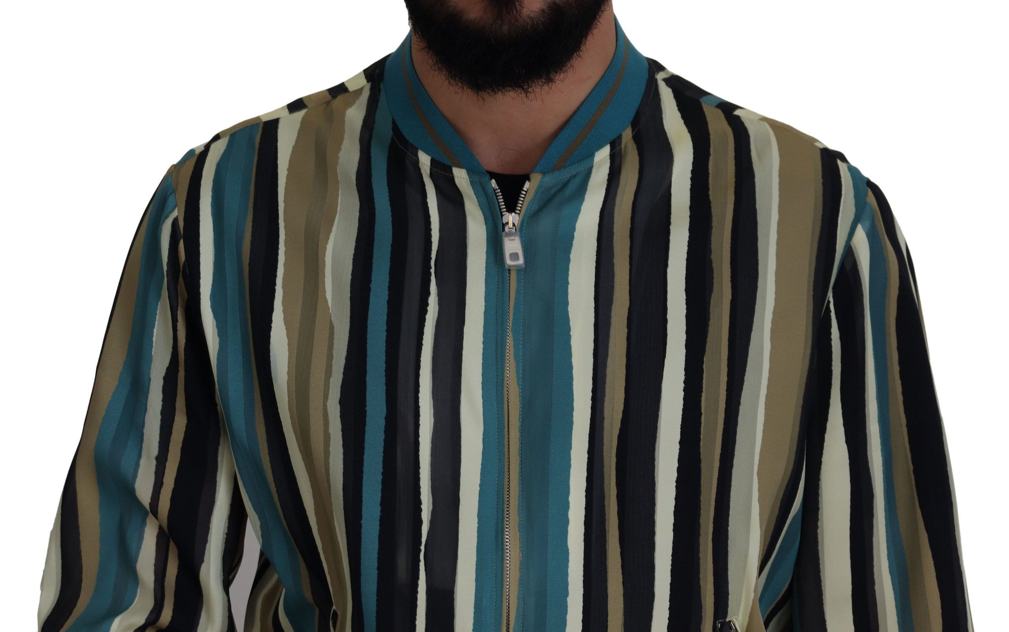 Multicolor Viscose Stripes Full Zip Jacket