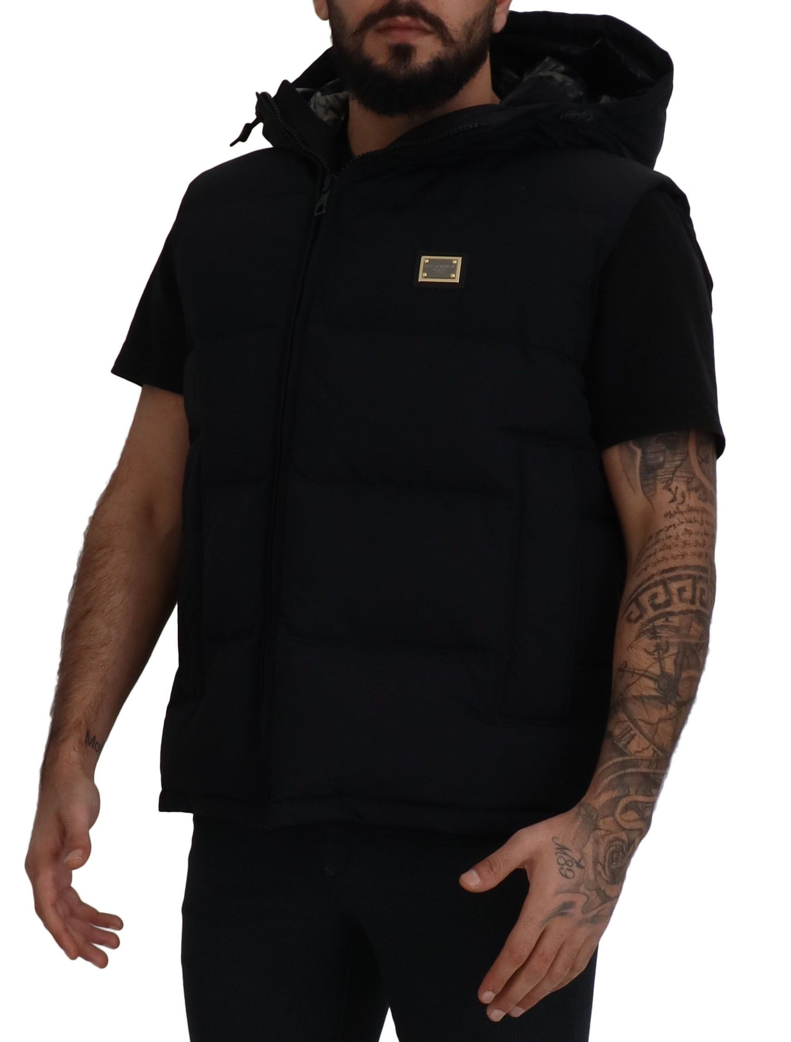 Black Polyester Hooded Short Sleeves Jacket