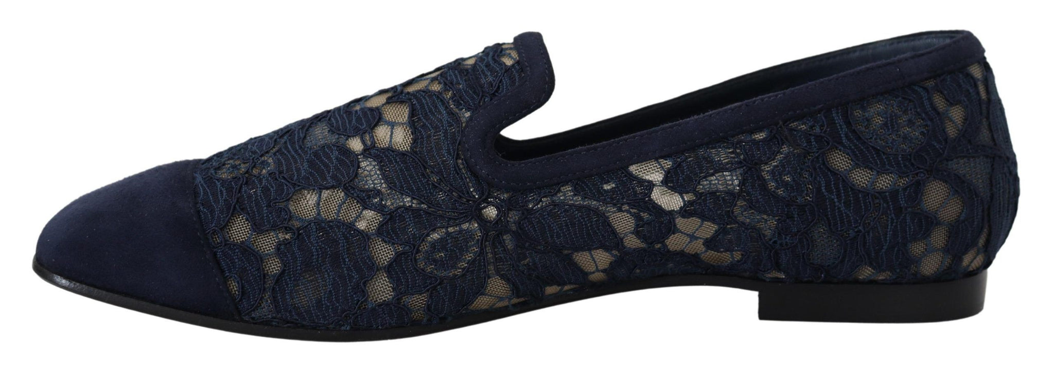 Blue Floral Lace Slip Ons Loafers Flats Shoes