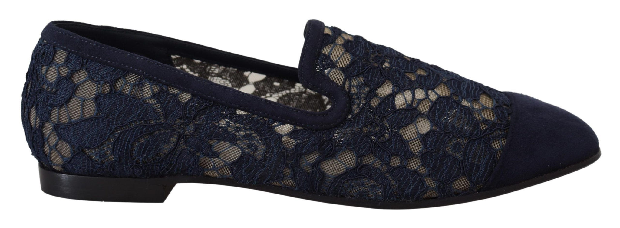 Blue Floral Lace Slip Ons Loafers Flats Shoes