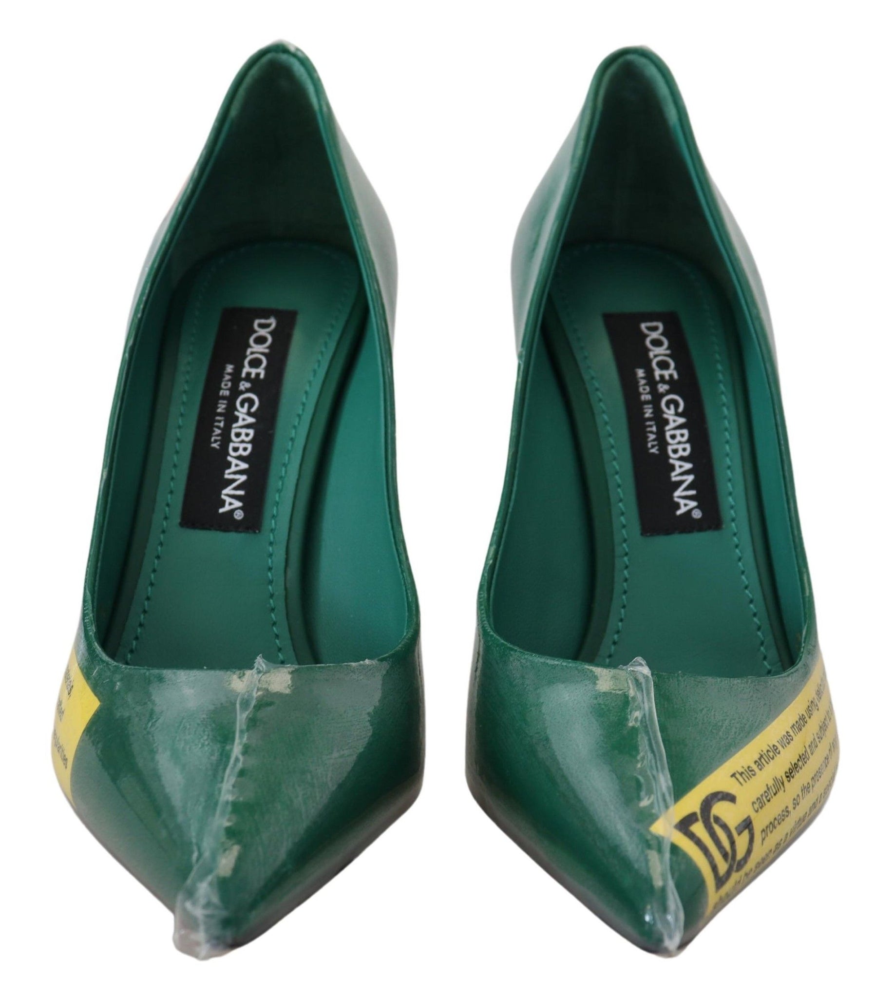 Green Leather Heels Pumps Plastic Shoes