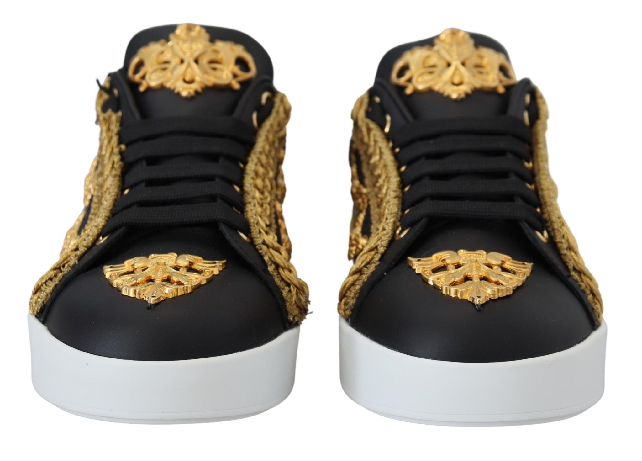 Black Gold Baroque Portofino Leather Sneakers Shoes