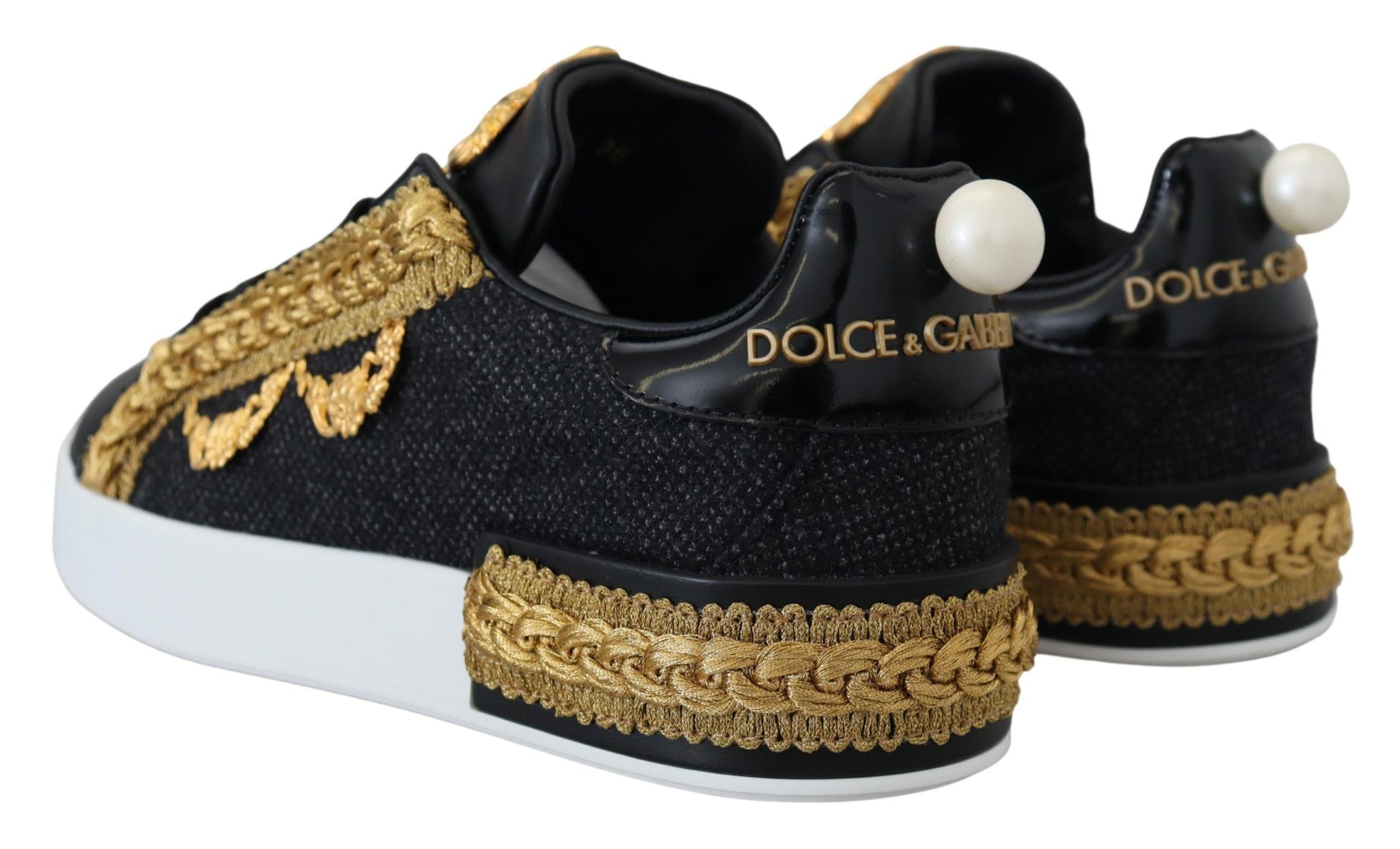 Black Gold Baroque Portofino Leather Sneakers Shoes