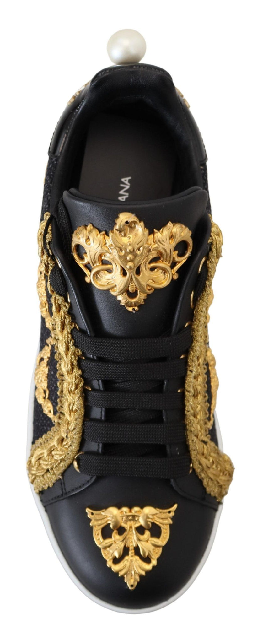 Black Gold Baroque Portofino Leather Sneakers Shoes