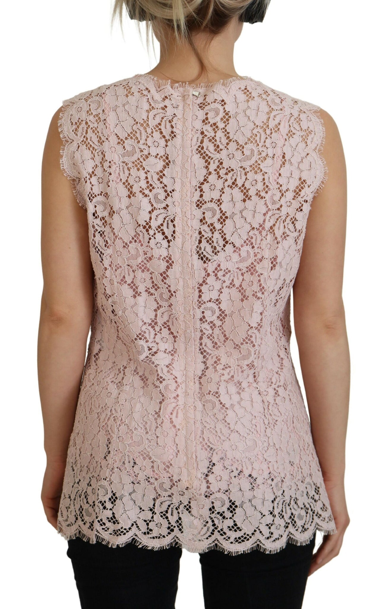 Dolce & Gabbana Pink Floral Lace Sleeveless Tank Blouse Top