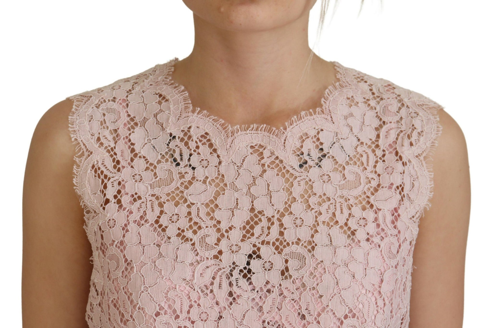 Dolce & Gabbana Pink Floral Lace Sleeveless Tank Blouse Top