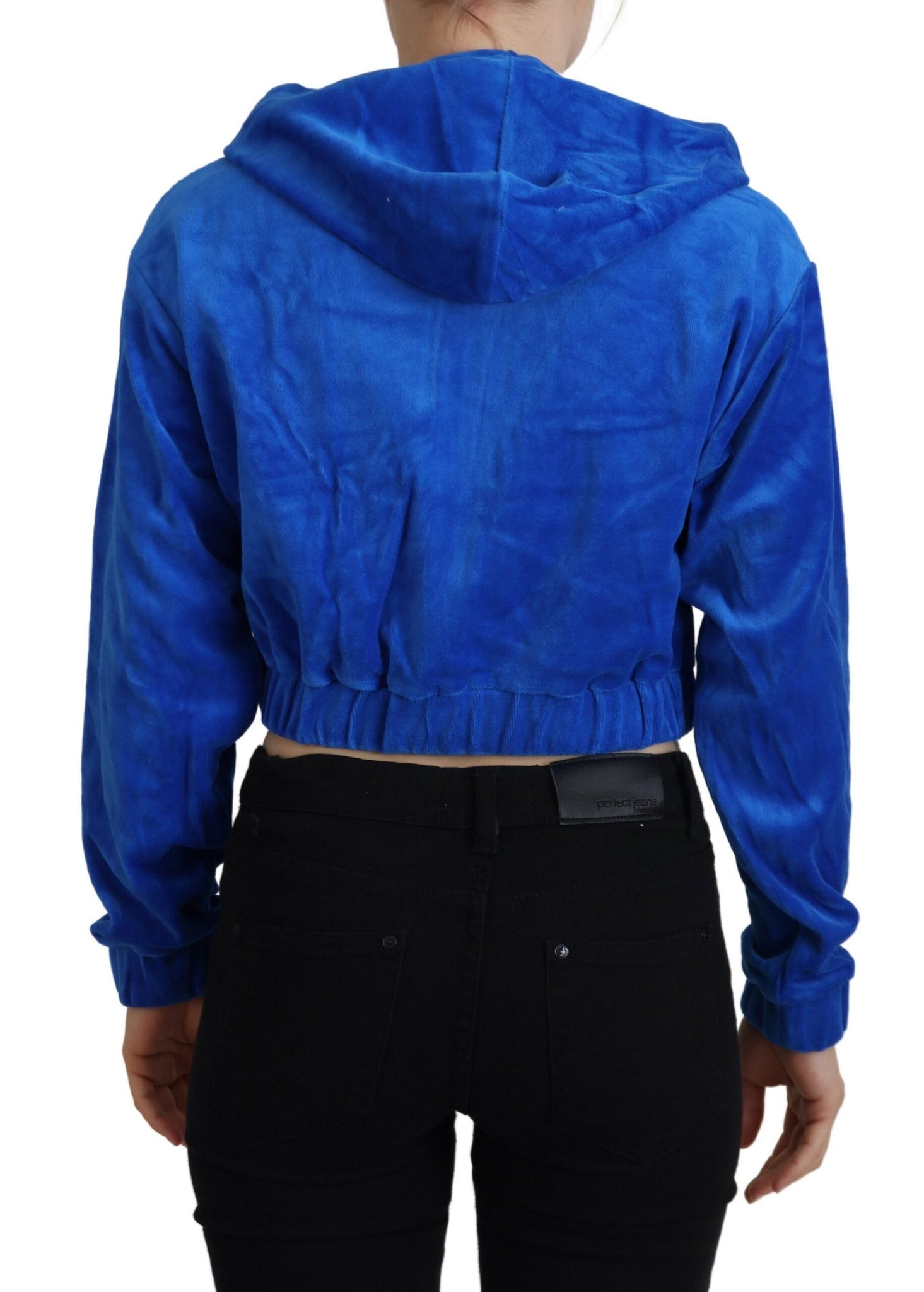 Juicy Couture Blue Cotton Full Zip Cropped Hooded Sweatshirt Sweater