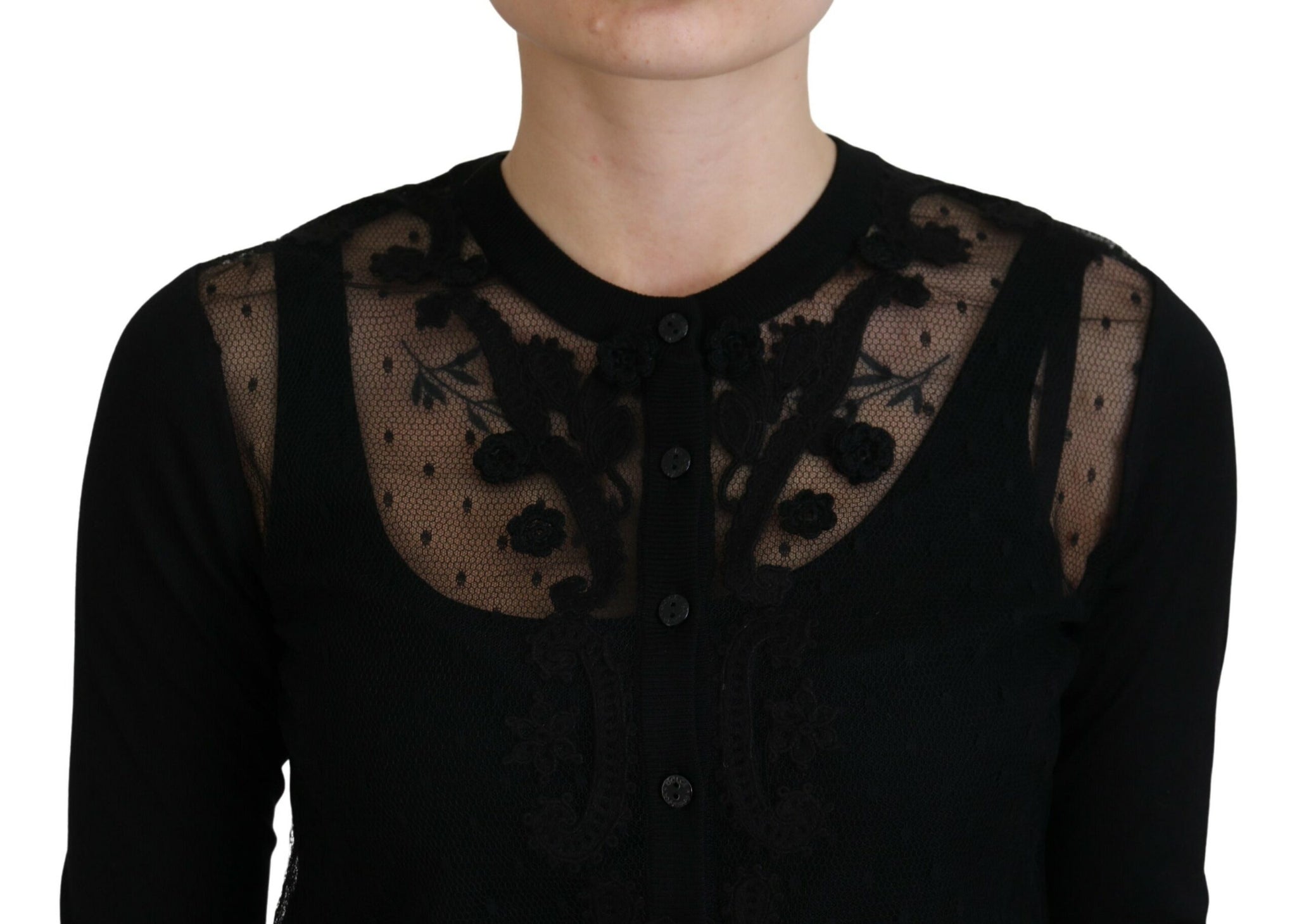 Dolce & Gabbana Black Floral Lace Button Cardigan Sweater