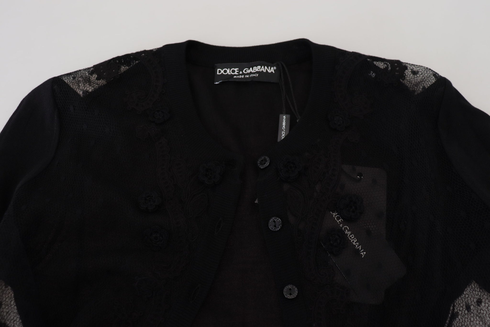 Dolce & Gabbana Black Floral Lace Button Cardigan Sweater