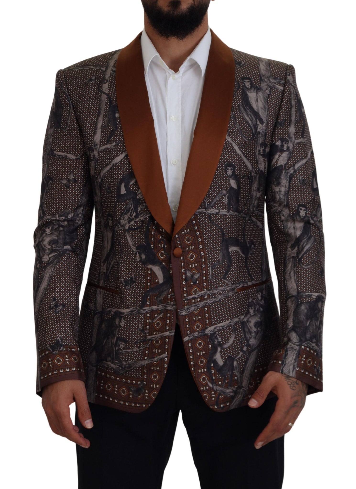 Bronze Monkey Print Silk Slim Jacket Blazer