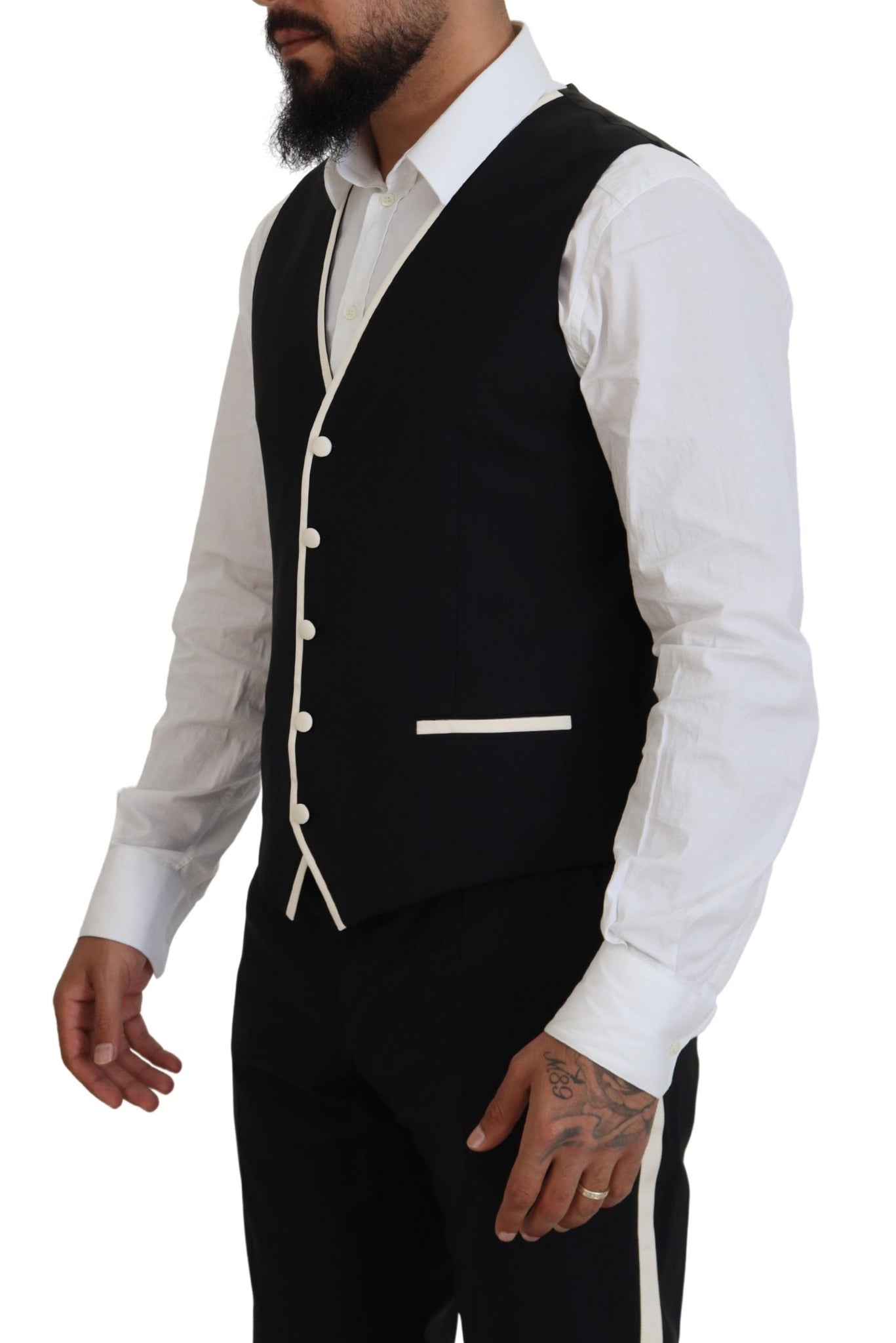 Black Wool White Silk Slim Fit Suit