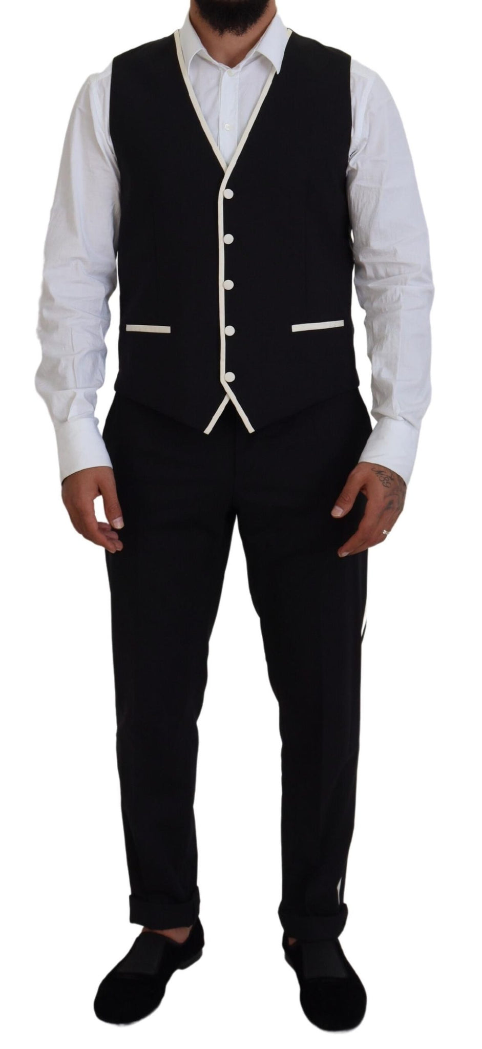 Black Wool White Silk Slim Fit Suit