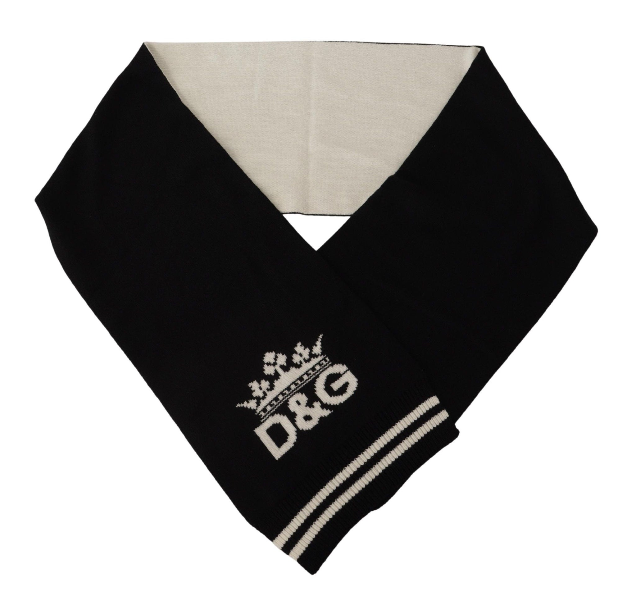 Dolce & Gabbana Black White Cotton DG Printed Cashmere Shawl Scarf