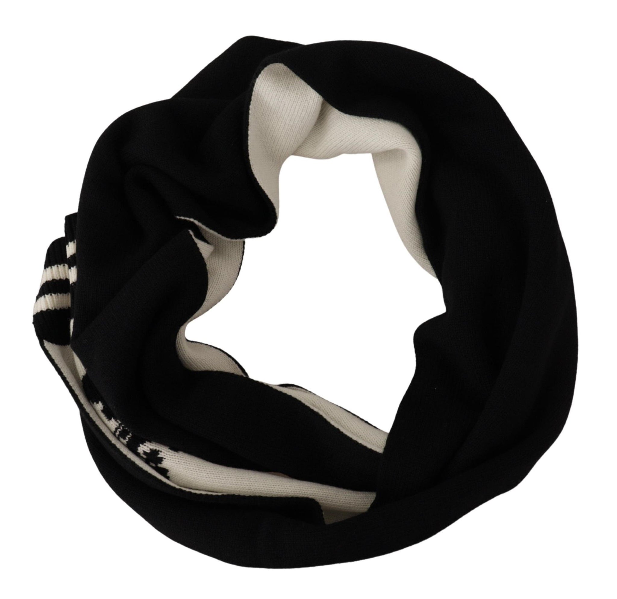 Dolce & Gabbana Black White Cotton DG Printed Cashmere Shawl Scarf