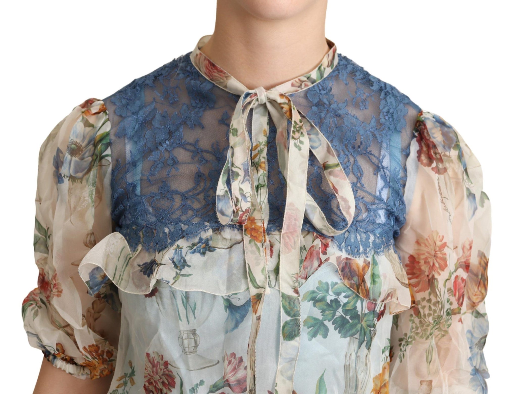 Dolce & Gabbana Chic Floral Silk Blouse with Ascot Collar