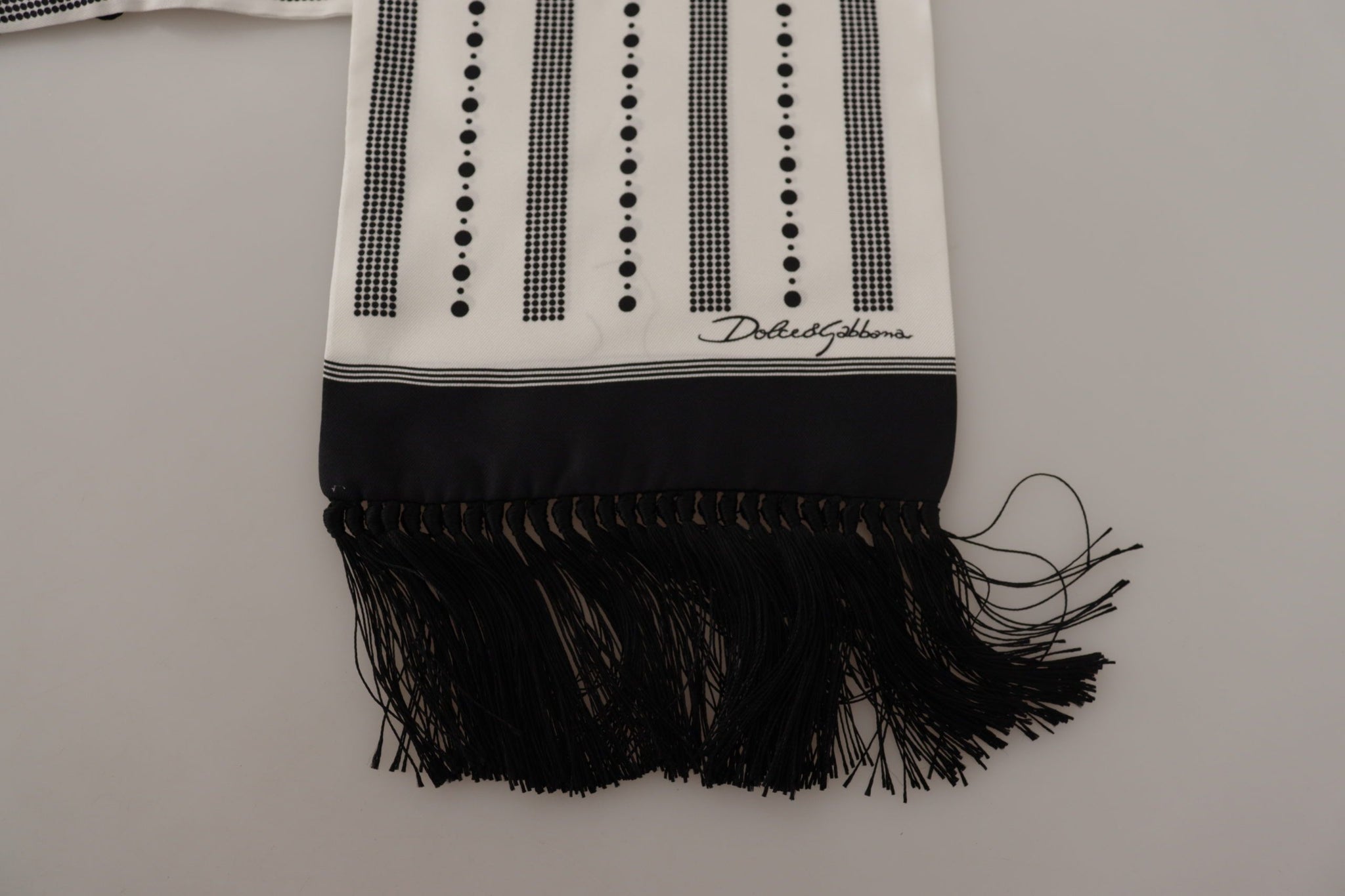 Black White Silk Polka Dot Print Shawl Fringe Scarf