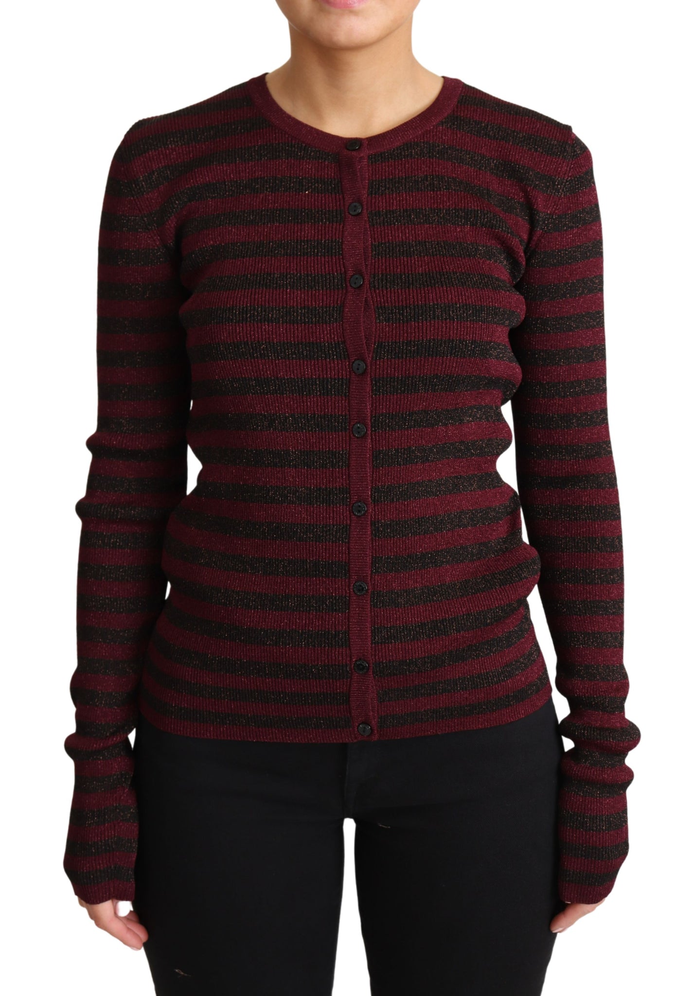 Black Red Striped Viscose Cardigan Sweater