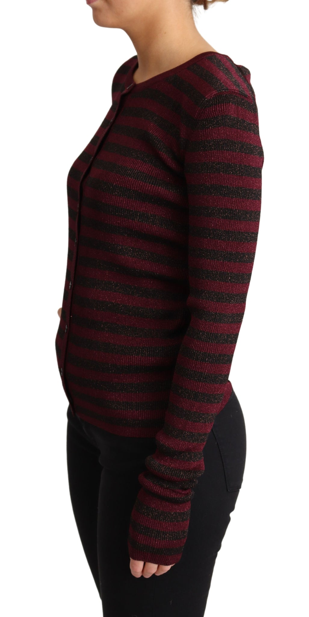 Black Red Striped Viscose Cardigan Sweater