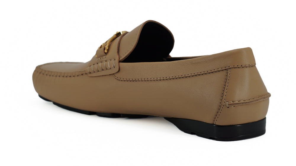 Beige Calf Leather Loafers Shoes