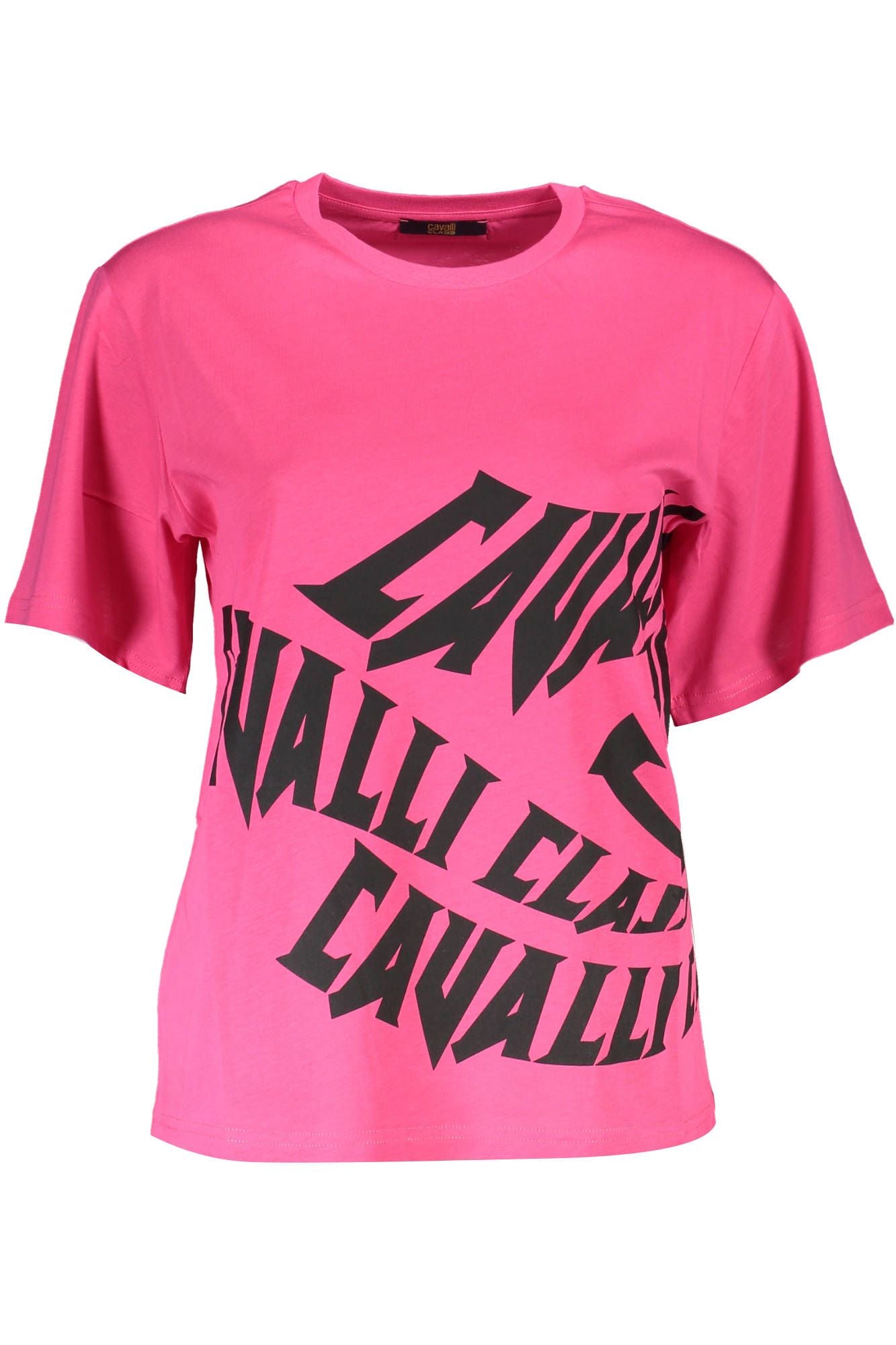 Cavalli Class Chic Pink Cotton Tee with Signature Print