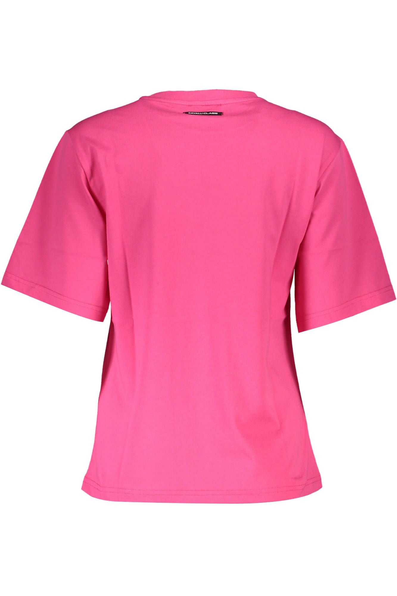 Cavalli Class Elegant Slim Fit Pink Tee with Chic Print