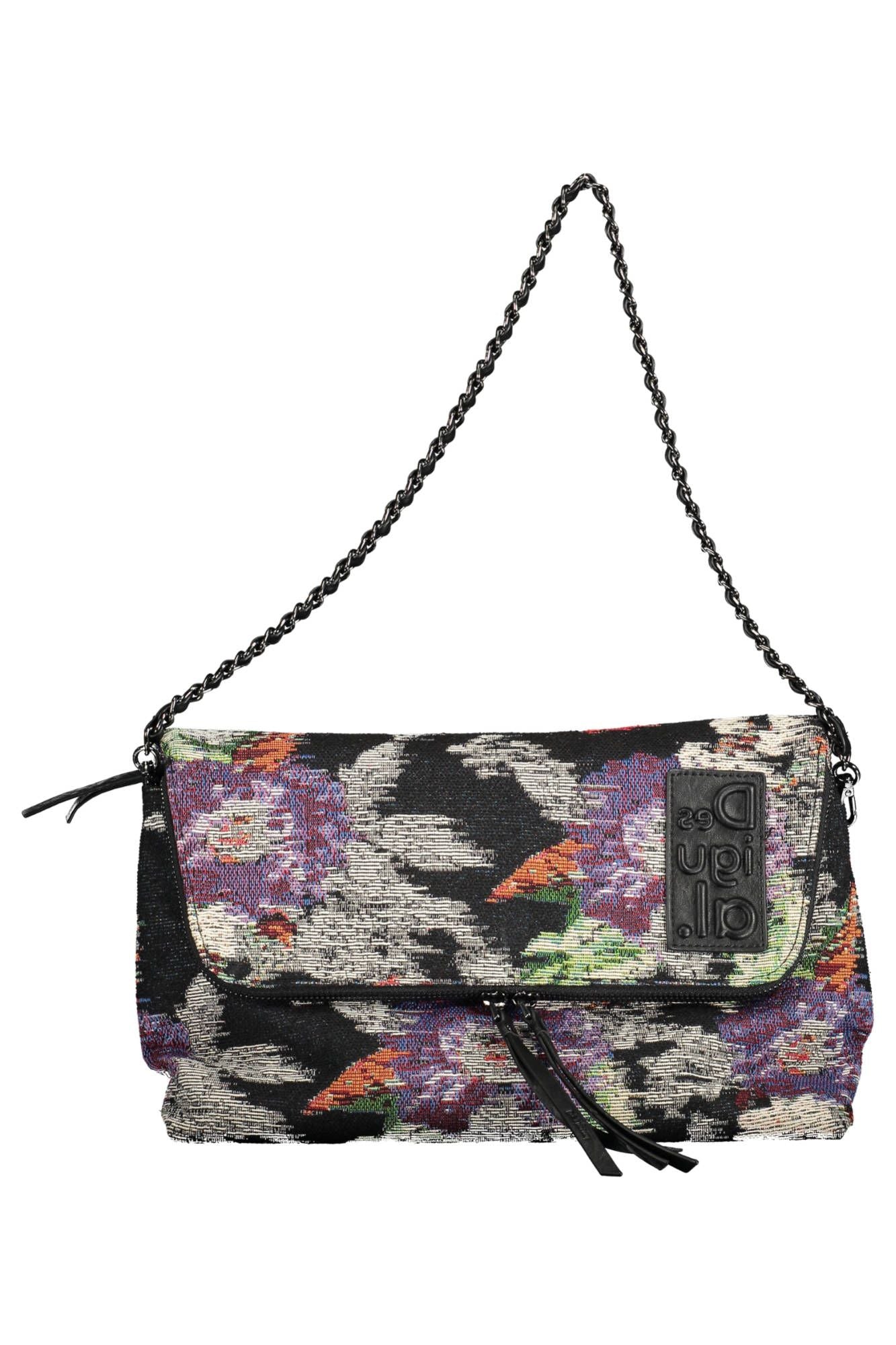 Desigual Chic Black Cotton Handbag with Contrasting Details