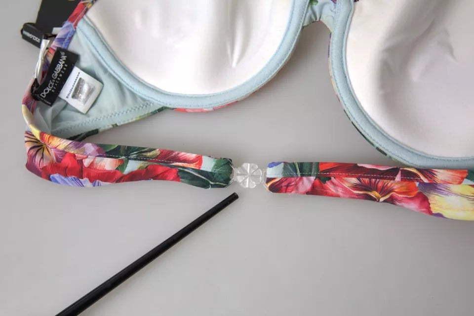 Dolce & Gabbana Multicolor Floral Swimwear Top Push Up Bikini