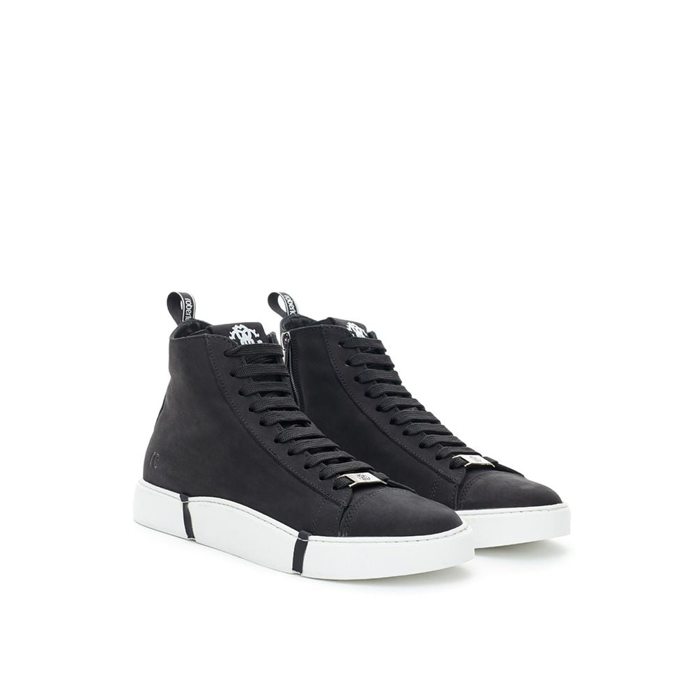 Roberto Cavalli Black Leather Scamosciata Sneaker