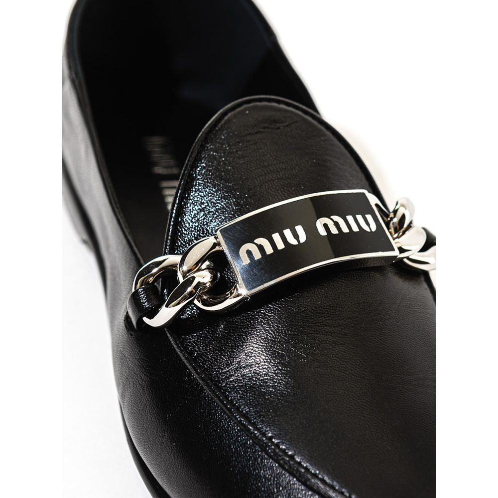 Miu Miu Black Leather Flat Shoe