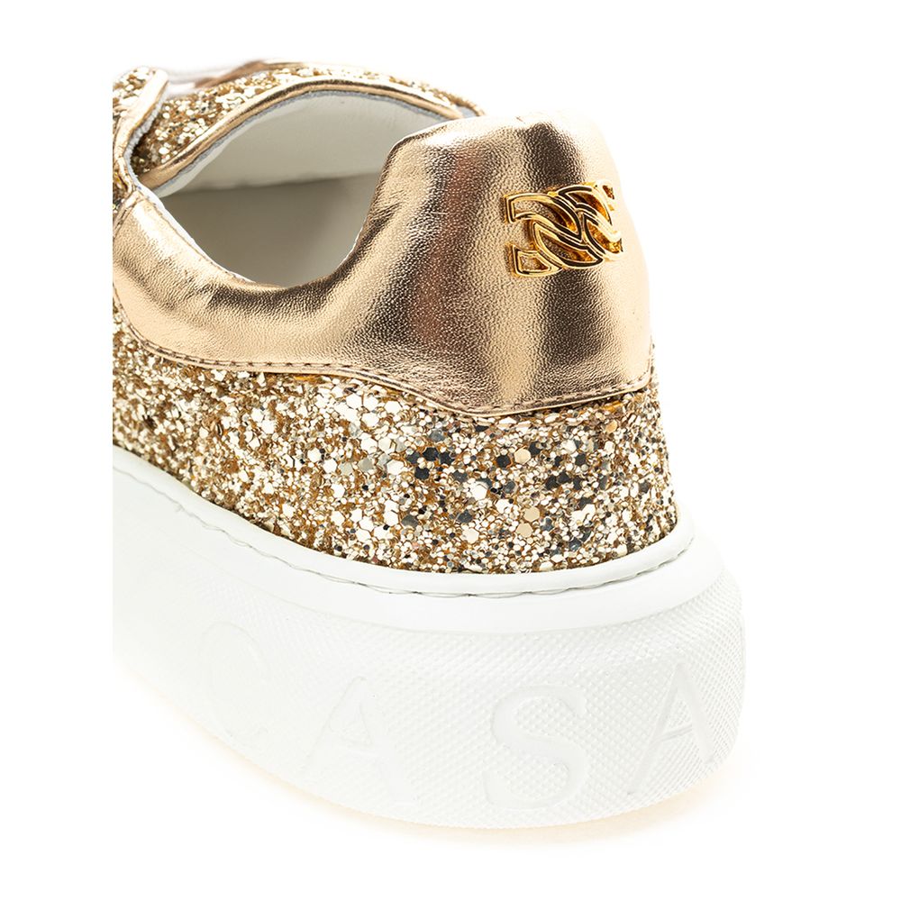 Casadei Gold Leather Sneaker