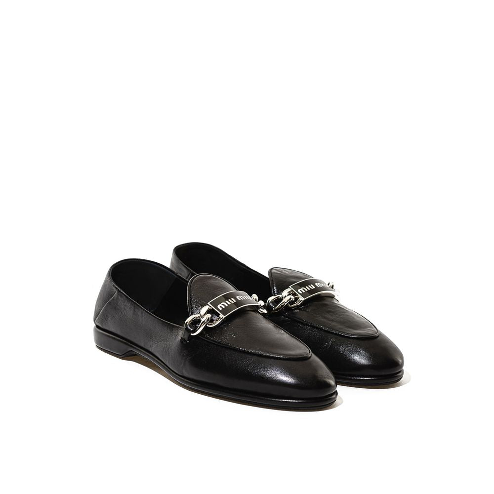 Miu Miu Black Leather Flat Shoe