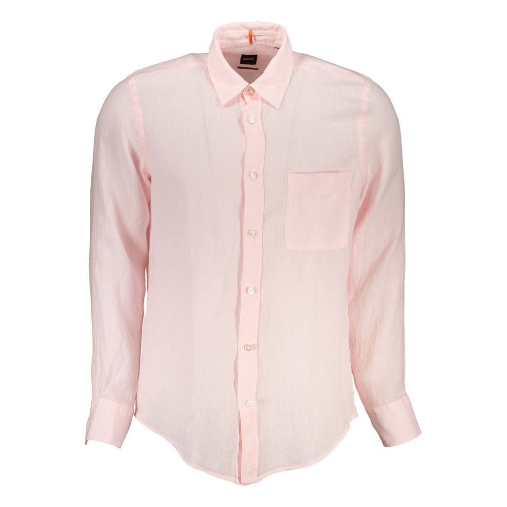 Hugo Boss Elegant Pink Linen Long Sleeve Shirt