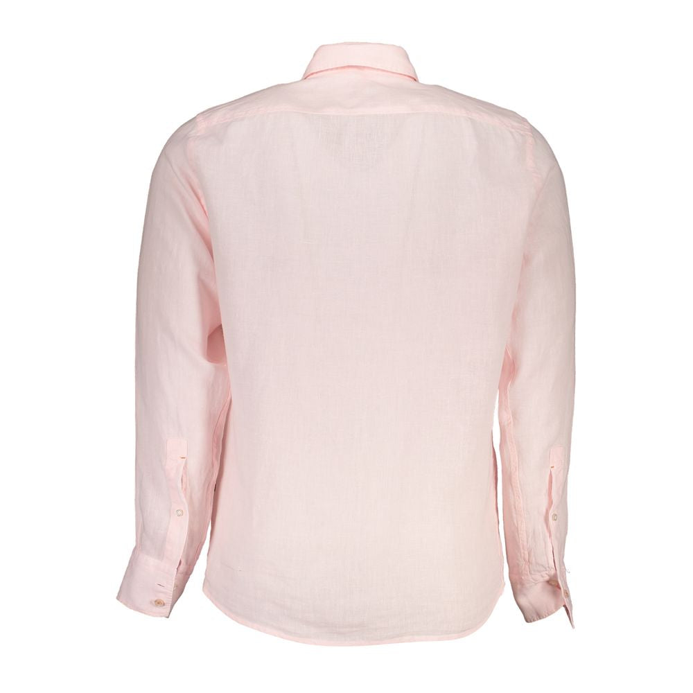 Hugo Boss Elegant Pink Linen Long Sleeve Shirt