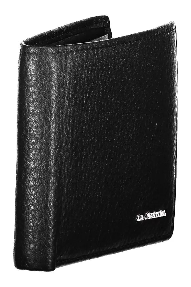 La Martina Sophisticated Black Leather Dual Compartment Wallet