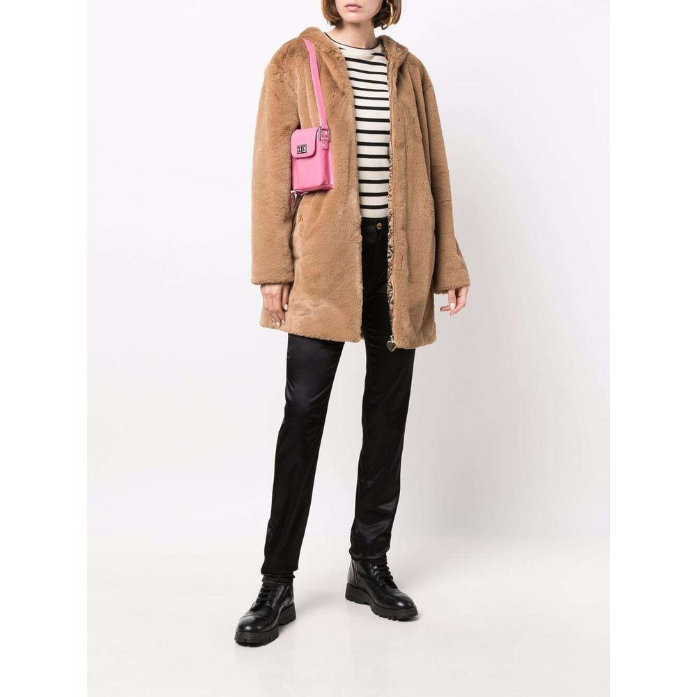 Love Moschino Elegant Beige Faux Fur Hooded Coat