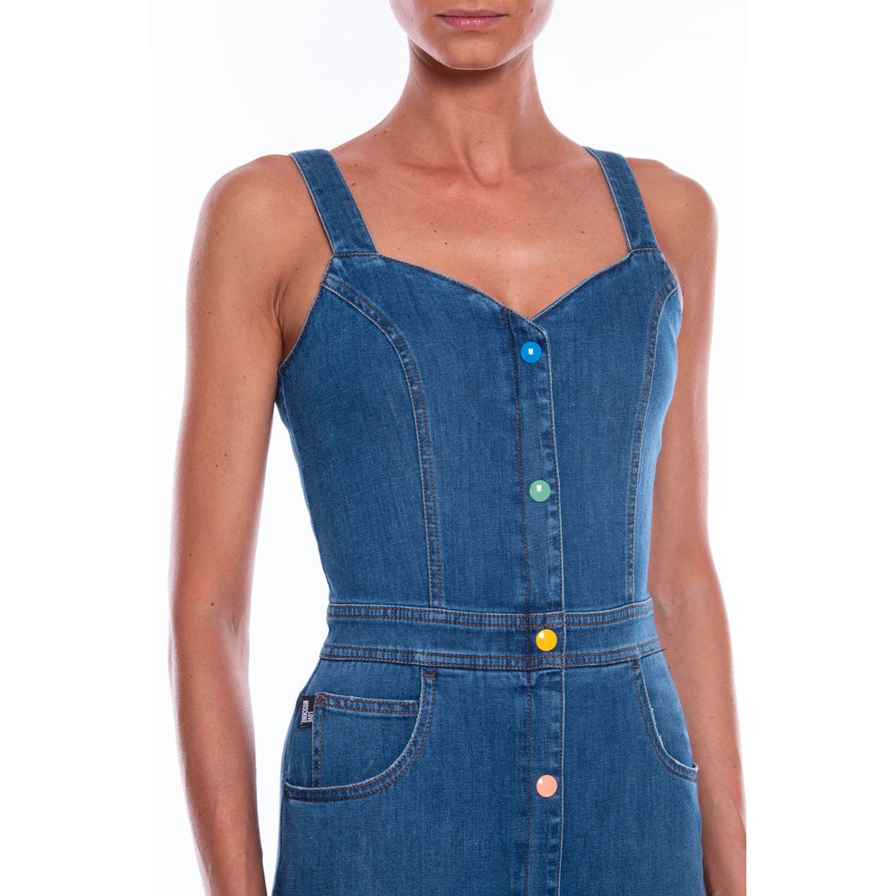 Love Moschino Chic Sleeveless Denim Dress with Beaded Logo