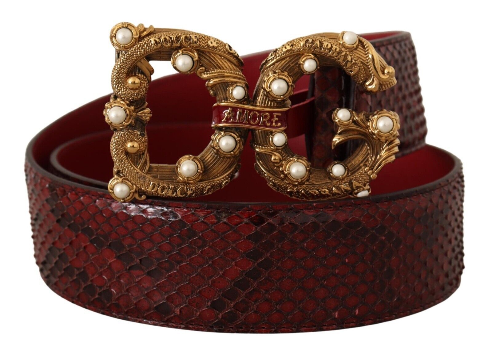 Dolce & Gabbana Exotic Python Leather Belt with Vintage Brass Buckle